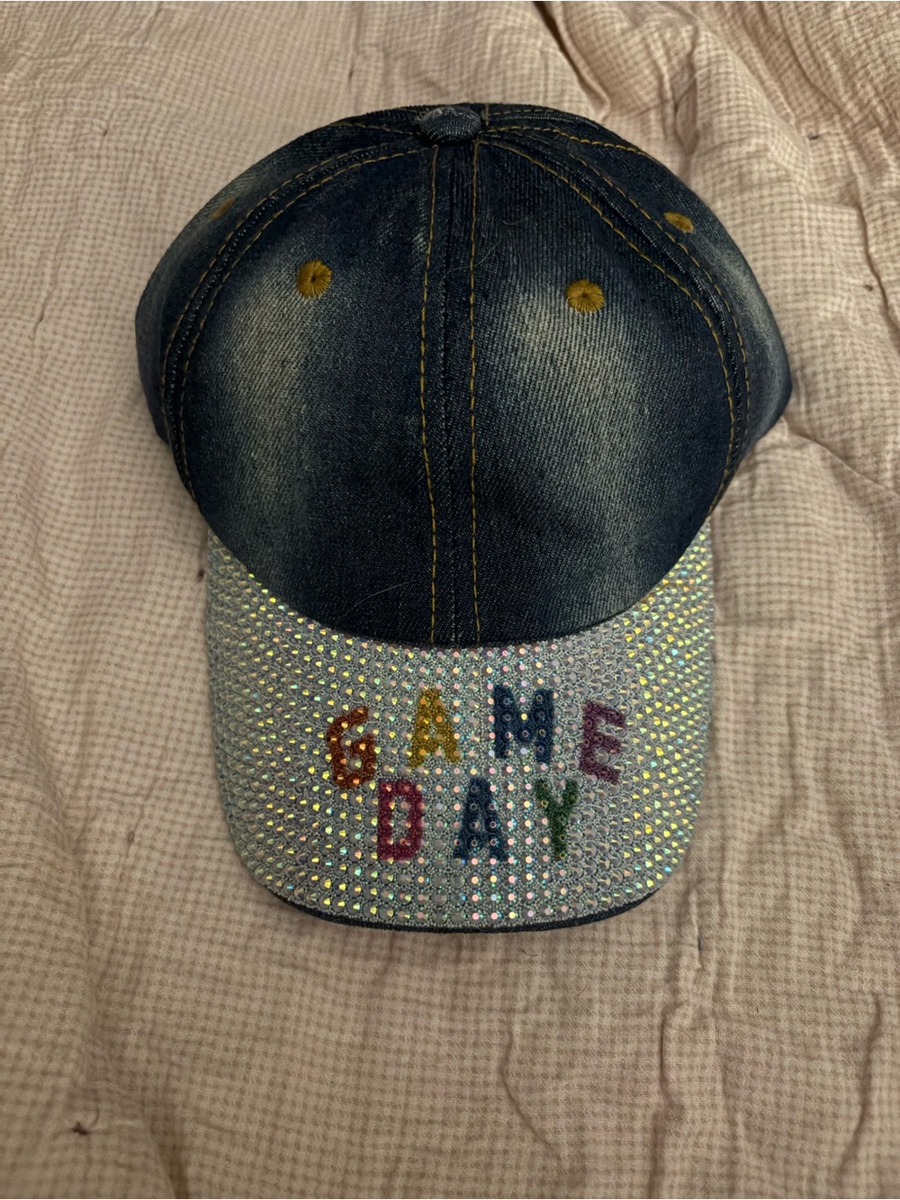 Denim Rhinestone 'Game Day' Baseball Cap - Blue Denim